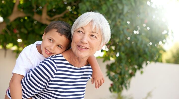 An elderly woman leaving bequest and child